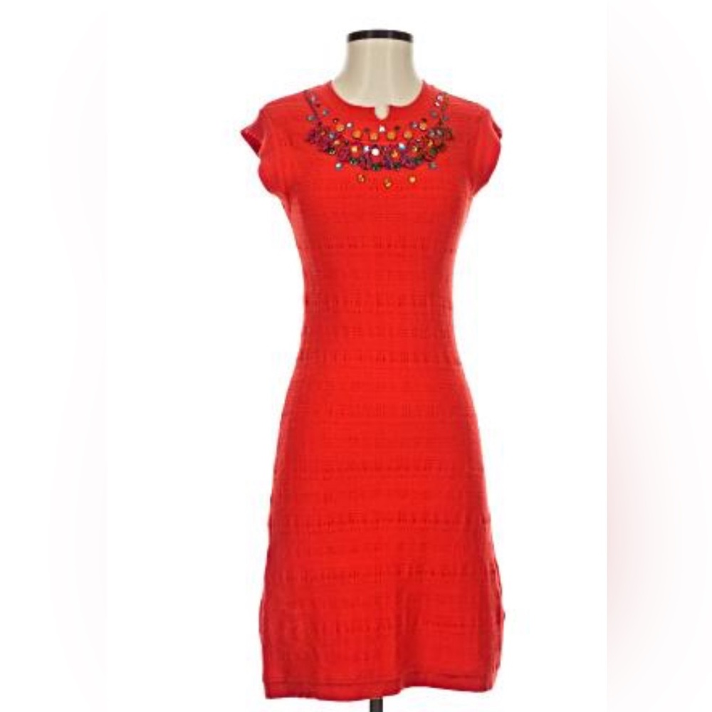 Nanette Lepore Vibrant Red Dress with Jewel Detail